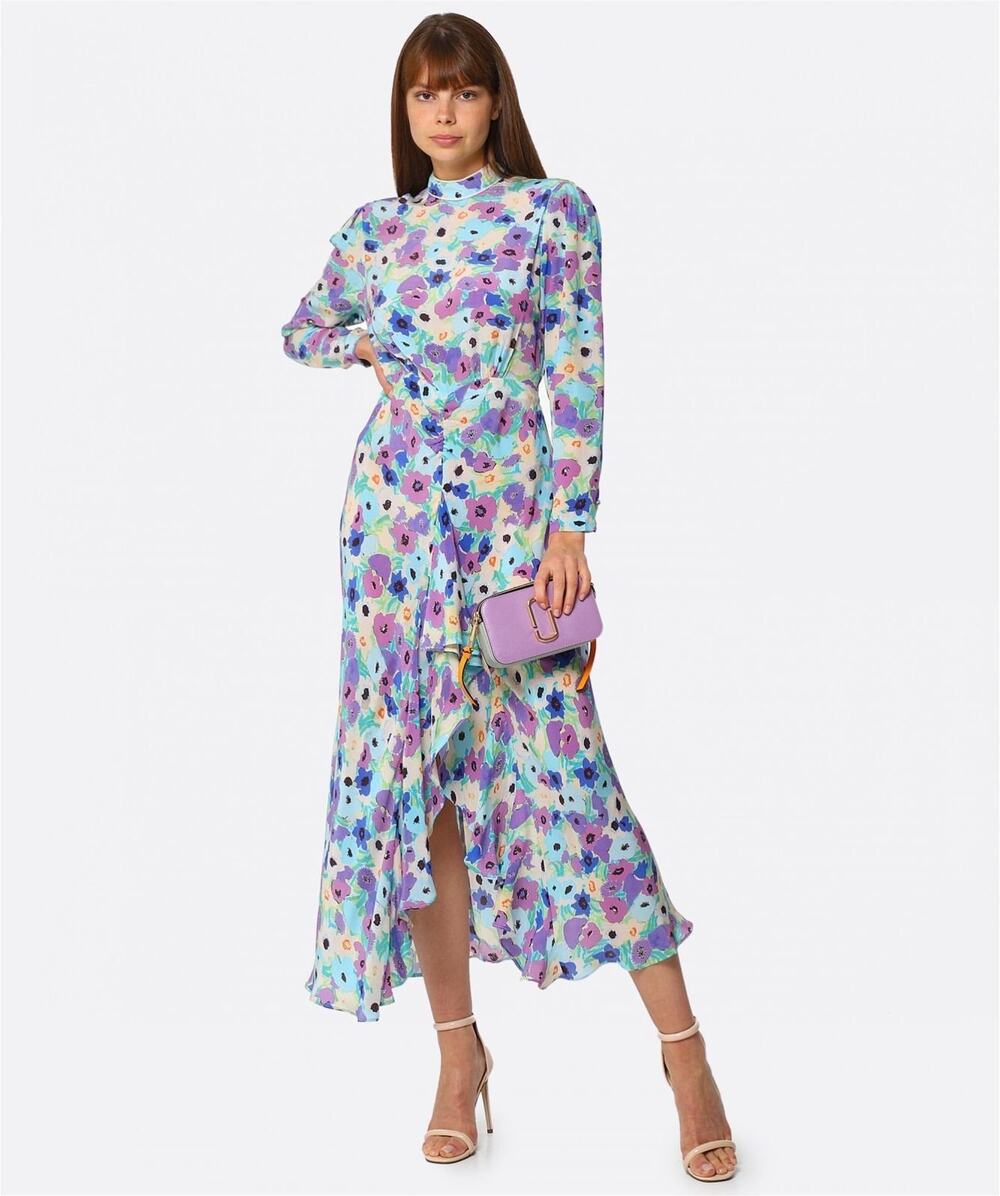 NWT RIXO Lilac link Floral 100% Silk Open Back Dani Maxi Dress Size US 10